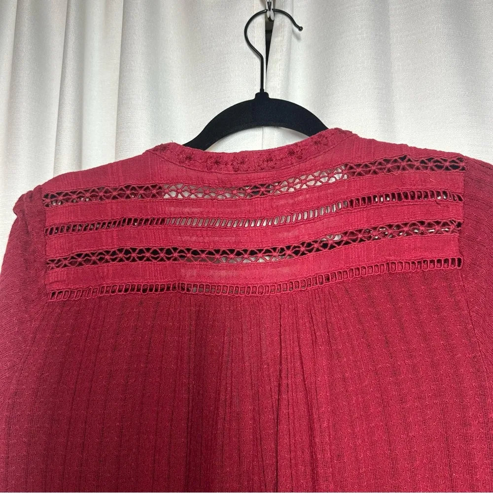 Lucky Brand Blouse Top Womens Plus 2X Boho Peasant Crochet Red Embroidered Linen - Image 6