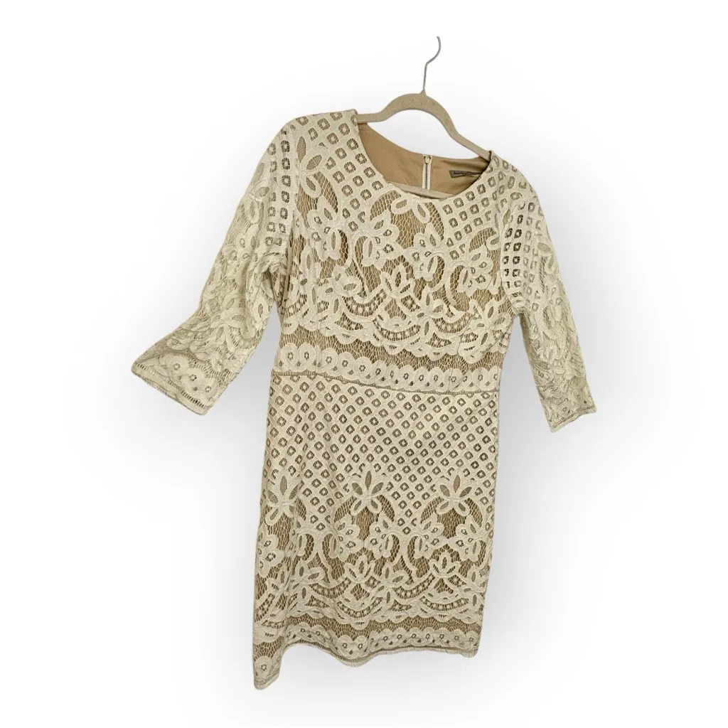 Danny & Nicole Cream Lace Sheath Dress Floral Crochet Western Boho 16P - Image 2