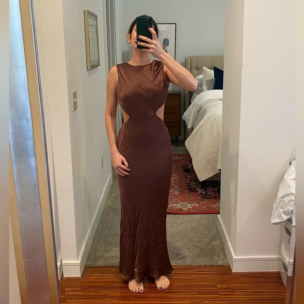 Meshki Satin Cutout Dress in Mocha - Image 6