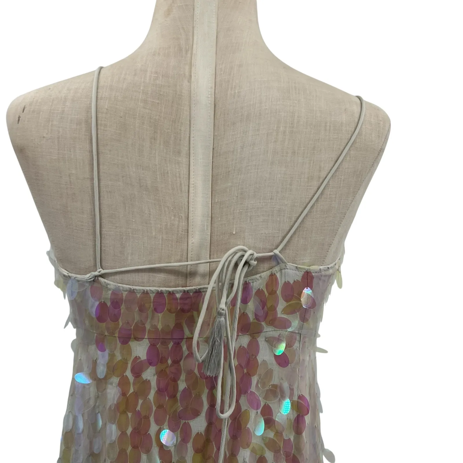 Free‎ People Mermaid Mini Dress Sequin Iridescent Cream White Pink Size 2 - Image 10