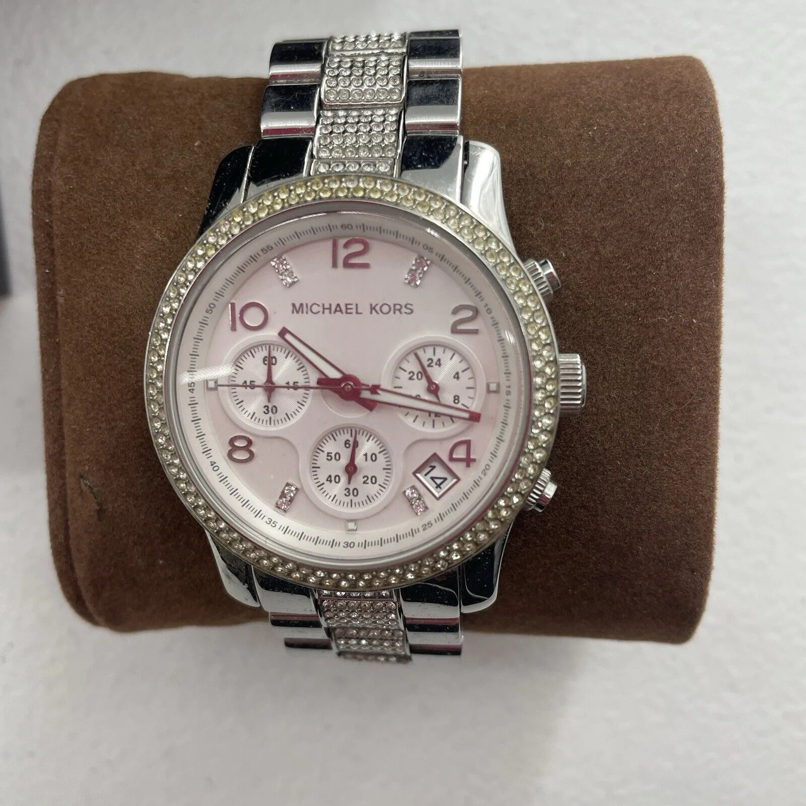 Michael Kors Watch Women's Runway Chronograph SSWhite Crystal Silver Tone Dial - Image 8