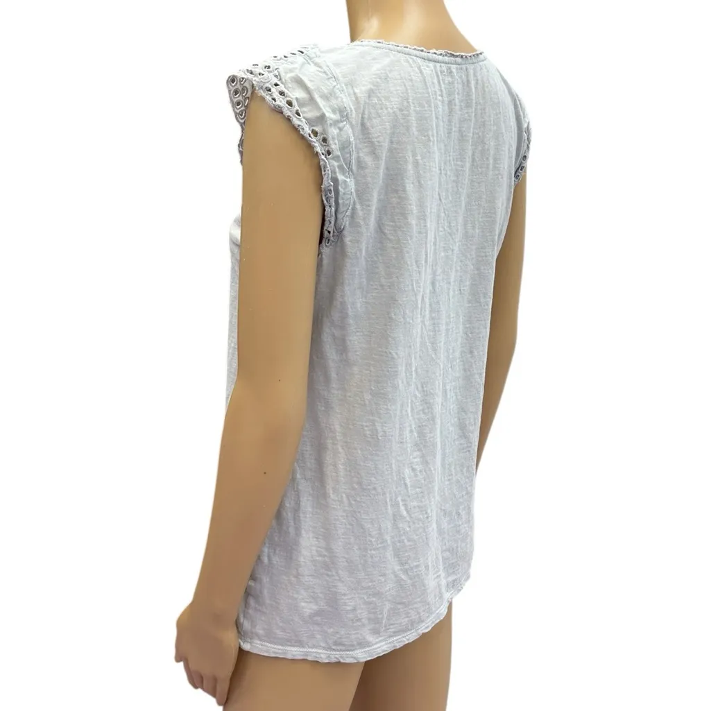 Cotton Ann Taylor Loft Pale Blue Gray Crochet Lace Cap Sleeve Scoop Neck Size M - Image 6