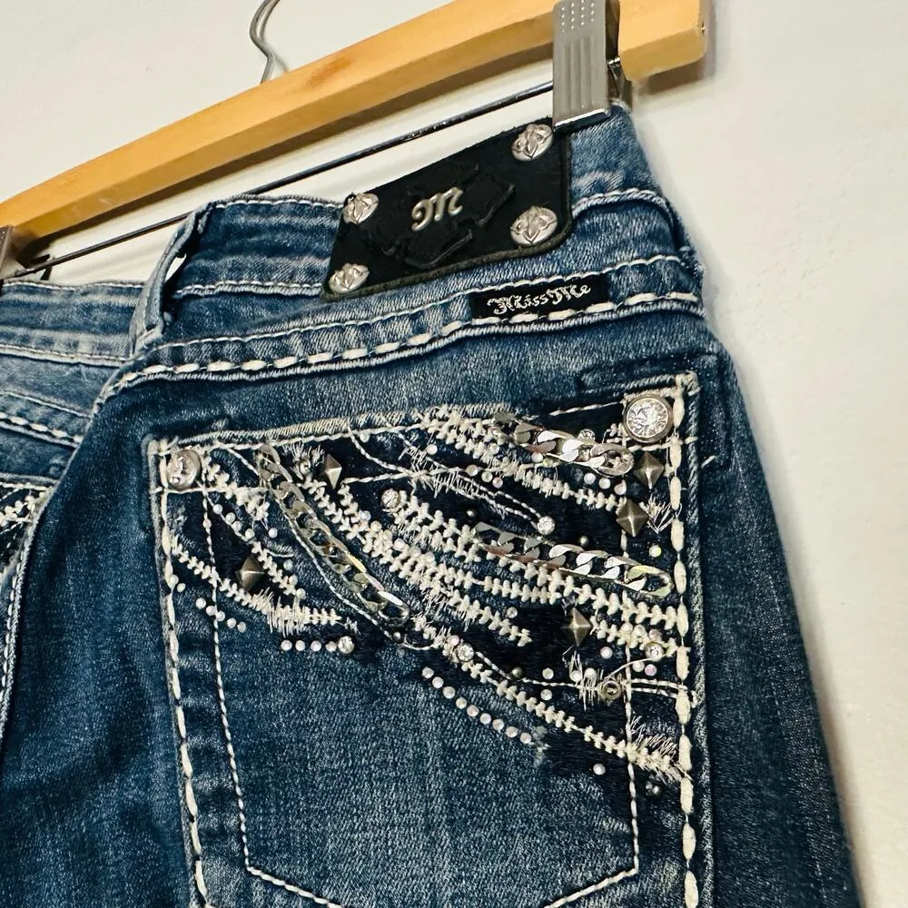 MISS ME Women’s Dark Wash Denim Easy Boot Distressed Flared Jeans Size 28 - Image 10