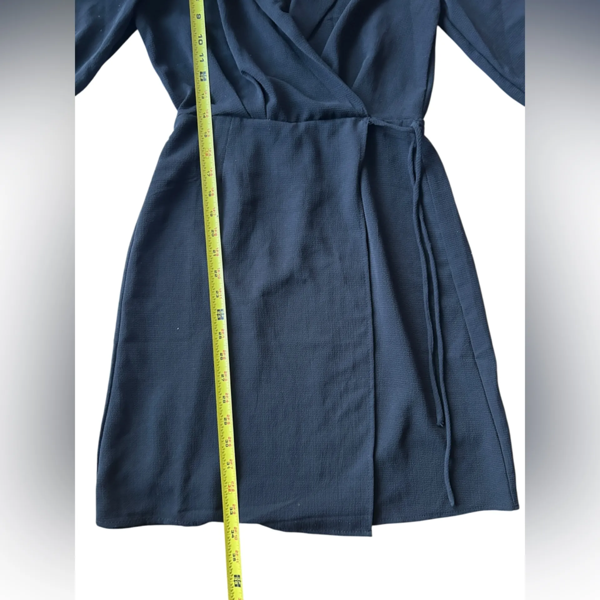 Monteau Los Angeles Black Faux Wrap Dress – V-Neck, Size L | Business Casual - Image 4