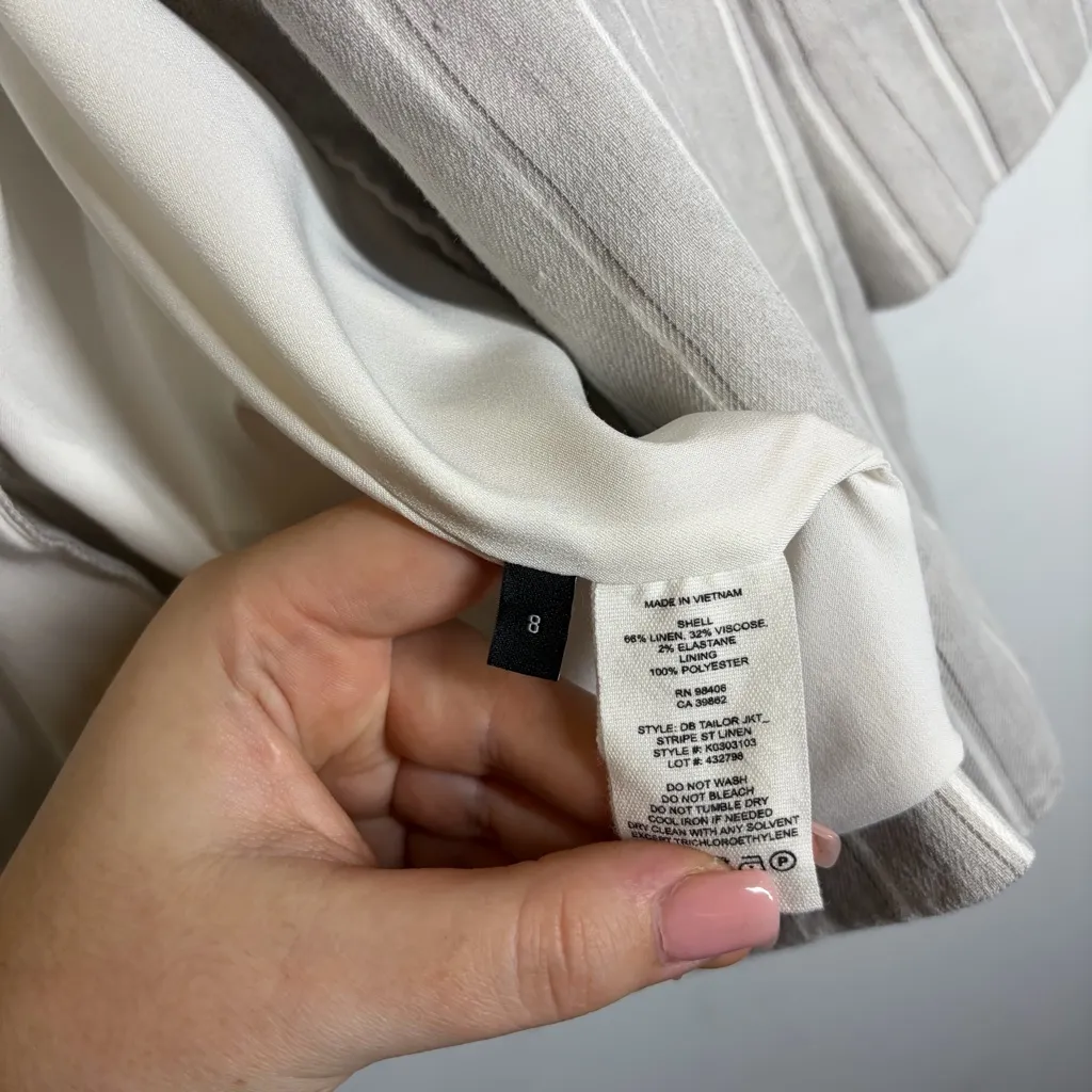 Theory Blazer Double Breasted Tailor Jacket Striped Linen Size 8 - Image 16