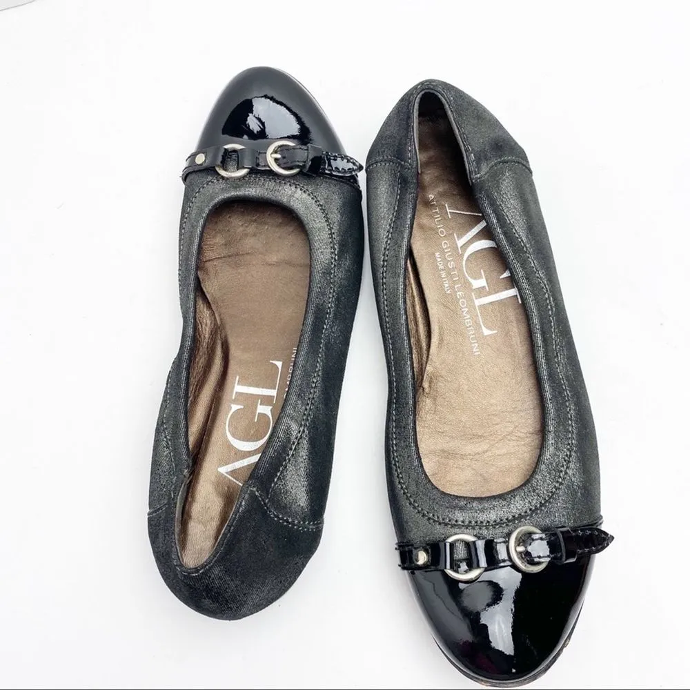 AGL Black Patent Leather Cap Round Toe Ballet Flats, EU 38.5 Size 7.5 - Image 4