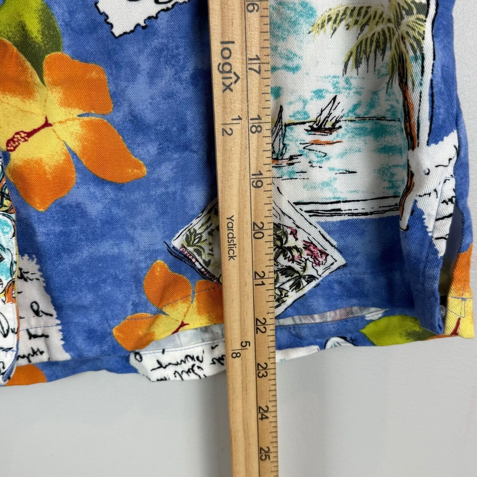 Marsh‎ Landing Hawaiian Shirt Women's Small Blue Tropical Aloha Luau Post Card - Image 7