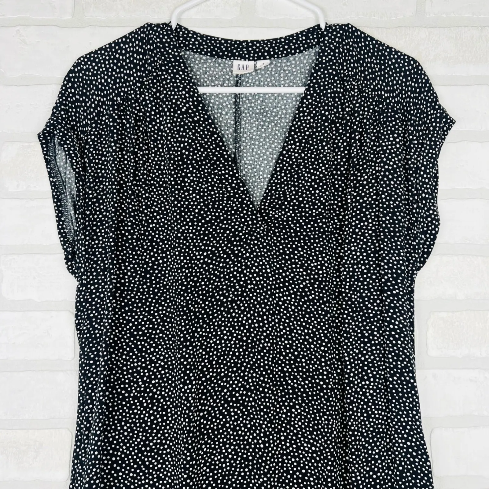 GAP Black White Polka Dot V Neck Short Sleeve Knee Length Casual Dress Women's S - Image 3