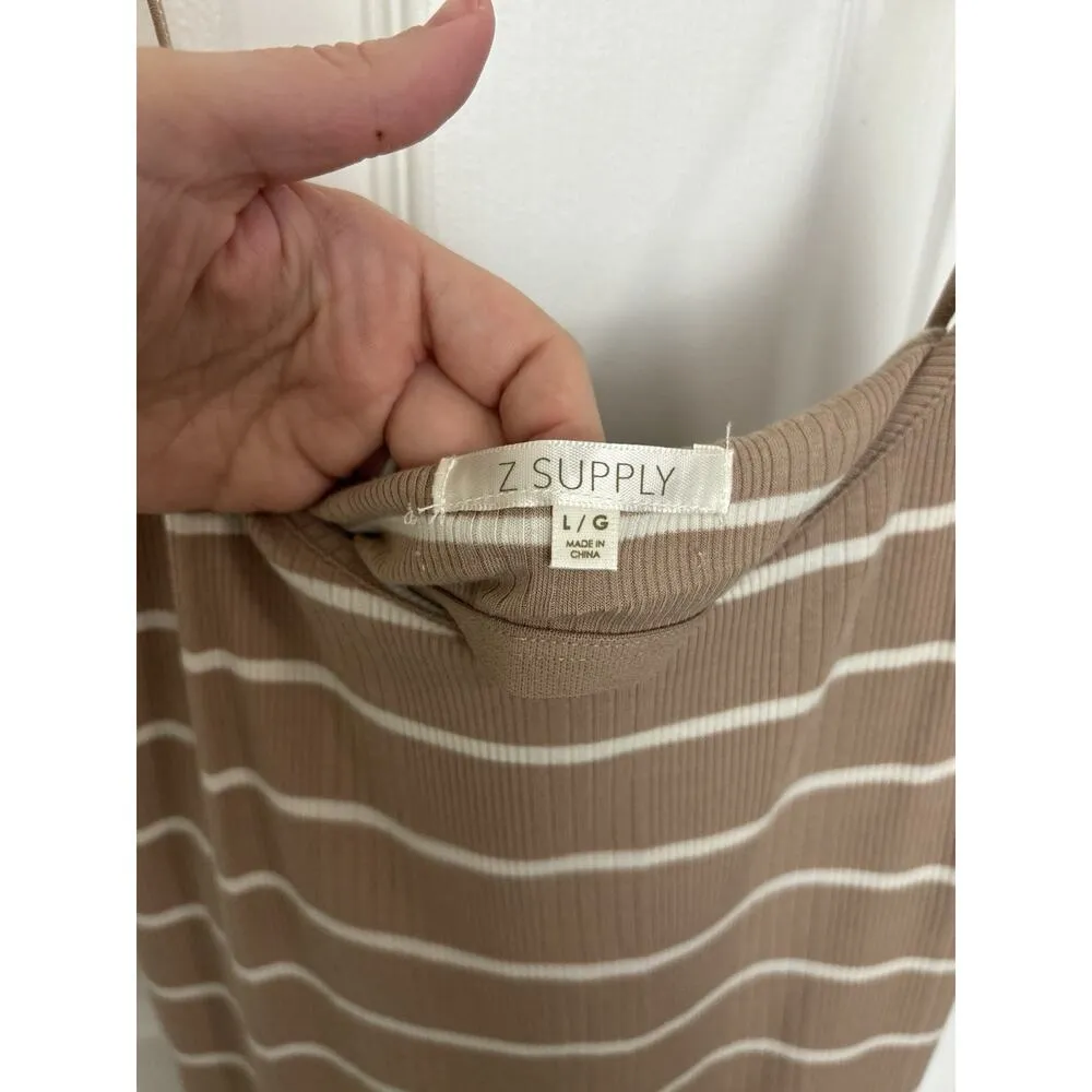 Z Supply Tan Striped Ribbed Spaghetti Strap Long Dress Size Large Casual Beach - Image 7