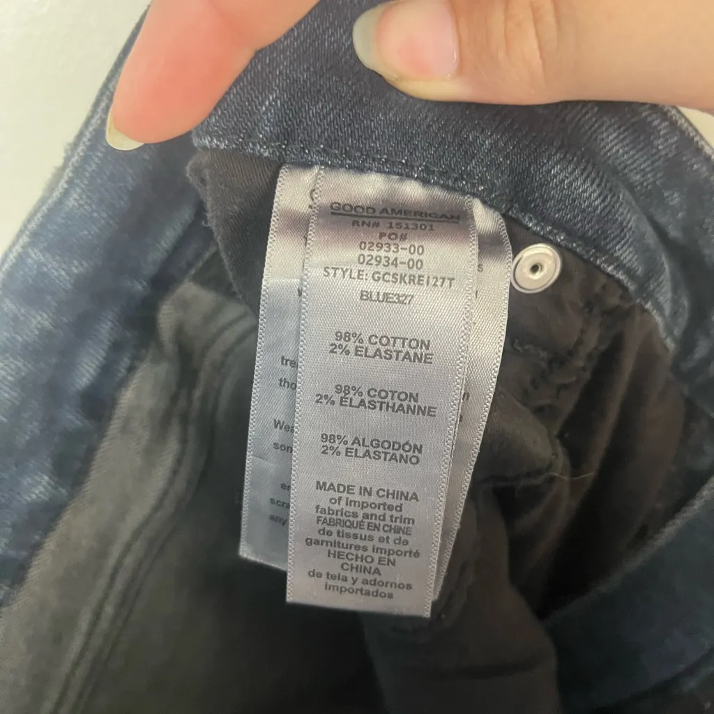 Good American Good Curve raw hem skinny dark blue black jeans size 22 - Image 11