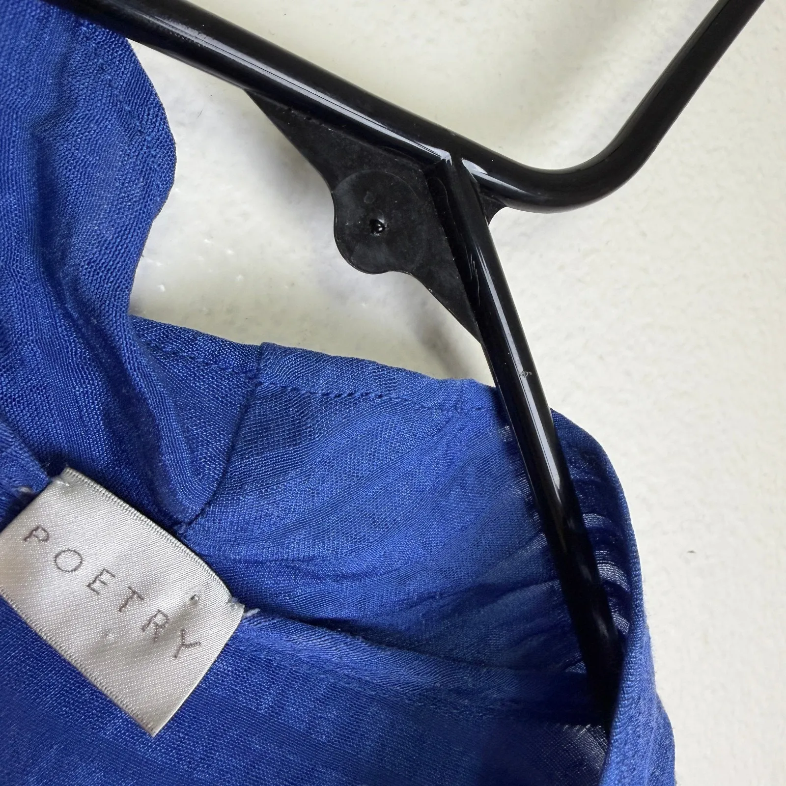 Poetry Silk Blouse Womens Size 8 Blue Top V Neck Shirt Ruffle Front Stripe Hemp - Image 9