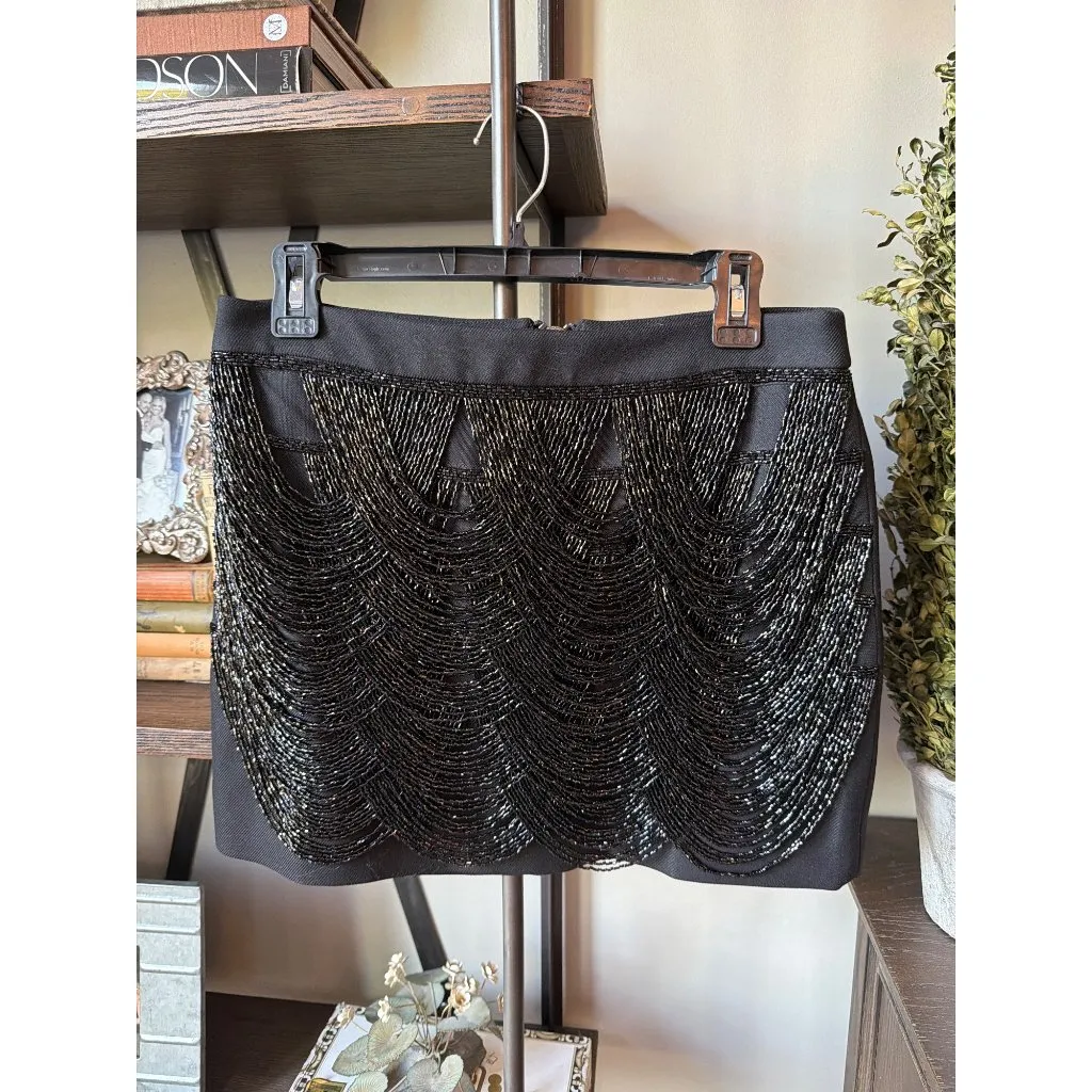 Le Superbe Pouchette Beaded Mini Skirt Dark Onyx Womens Size 8 Black - Image 7