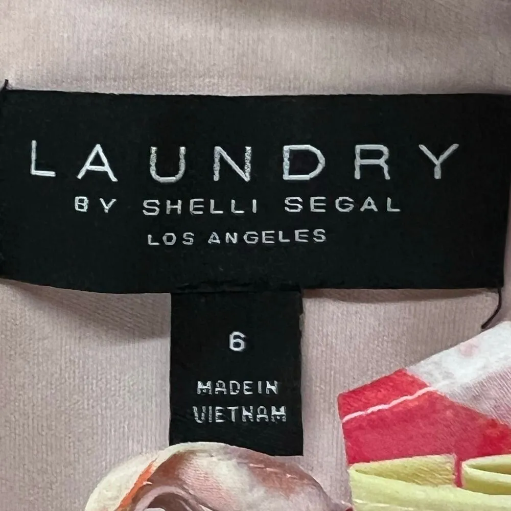 Laundry by Shelli Segal Dress 6 Pink Painted Floral Ruffle Romantic Coquette NEW - Image 13