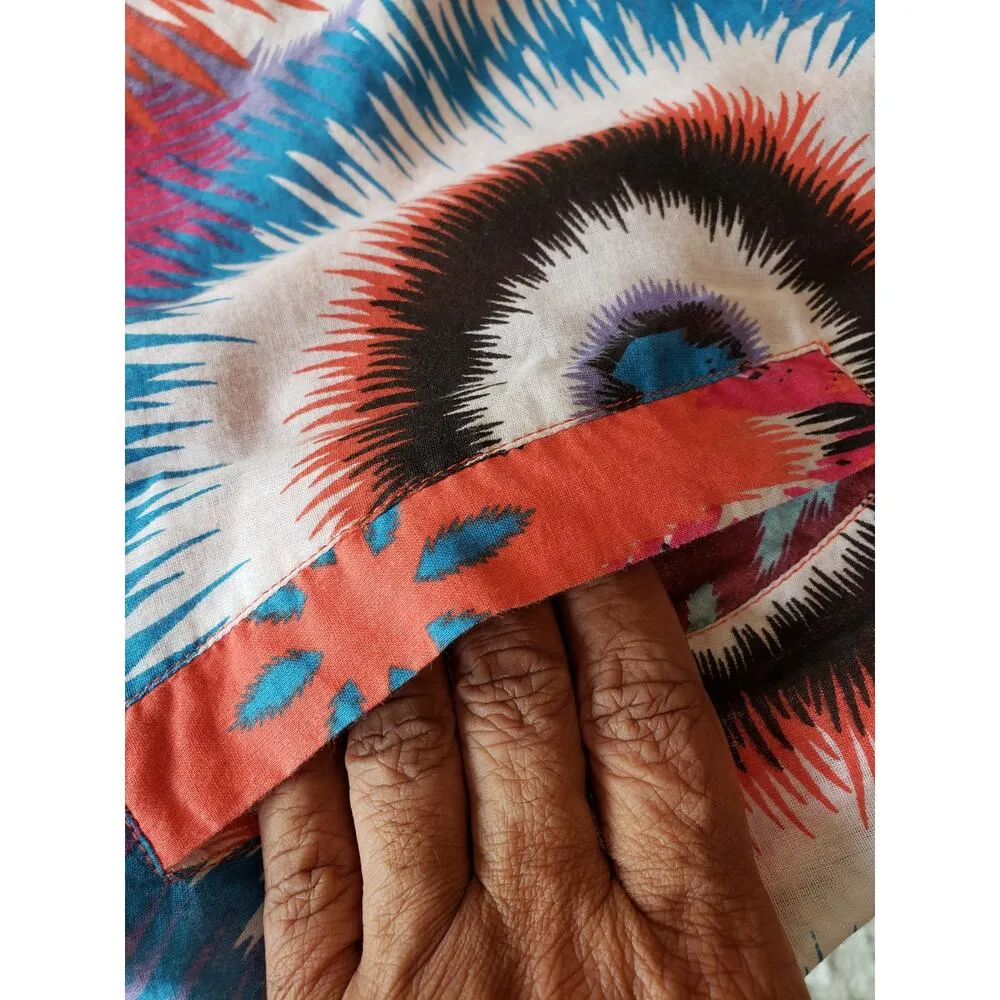 Ultra Flint Mini Dress Womens S Multi Geometric Cinch Waist Smocked Button Front Blue - Image 7