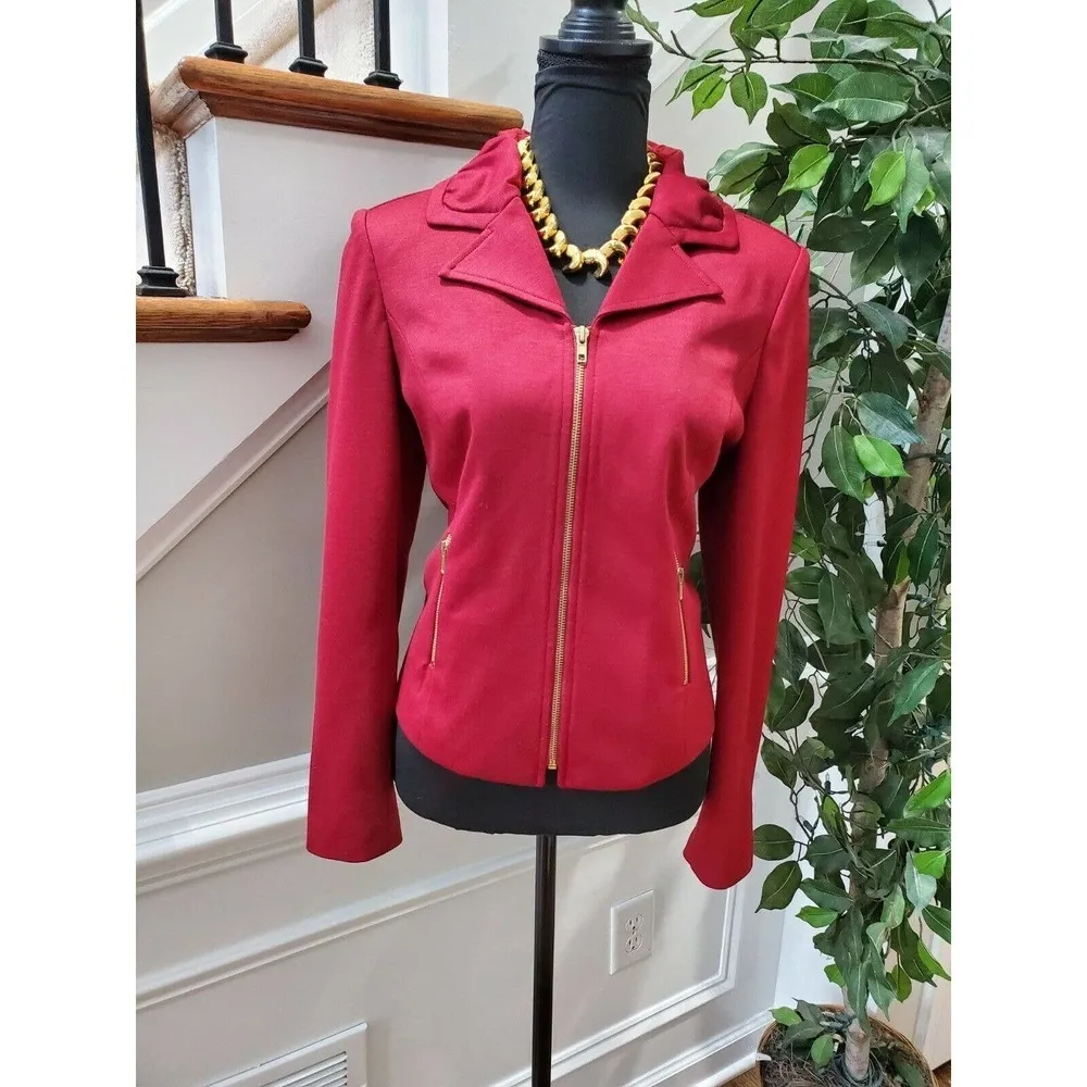 Kate & Rosy Women Solid Red Polyester Long Sleeve Full Zip Front Fitted Jacket M Size M - Image 11
