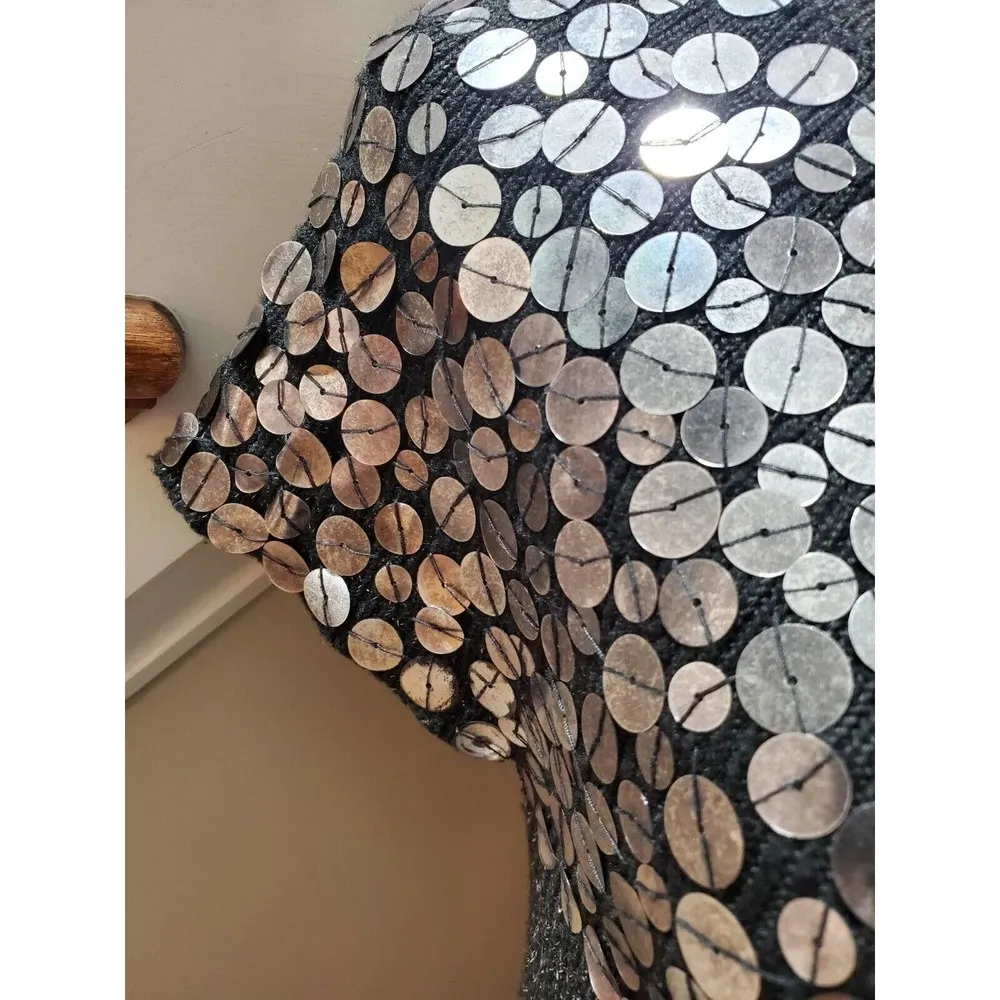 Lapis Women Gray Sequin & Cotton Round Neck Short Sleeve Knee Length Dress L Size L - Image 6