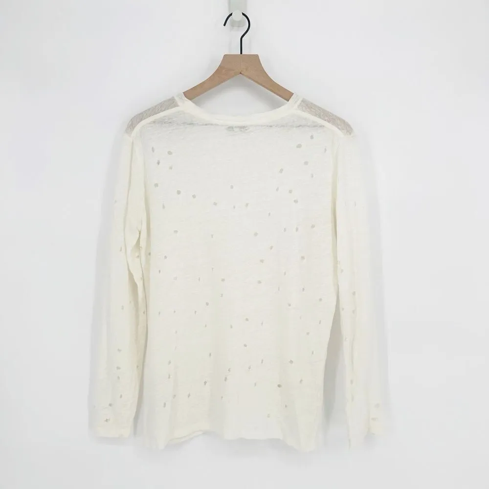 IRO Marvina Linen Long Sleeve Shredded Holes Tee in Ecru Cream Women's XS - Image 7