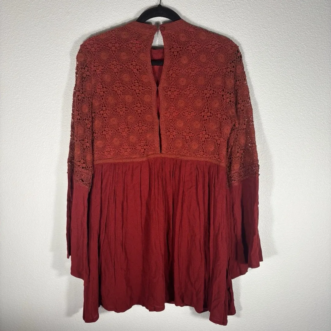 Velzera Terracotta Boho Long Eyelet Sleeve Crochet Lace Dress Casual Size Small - Image 9