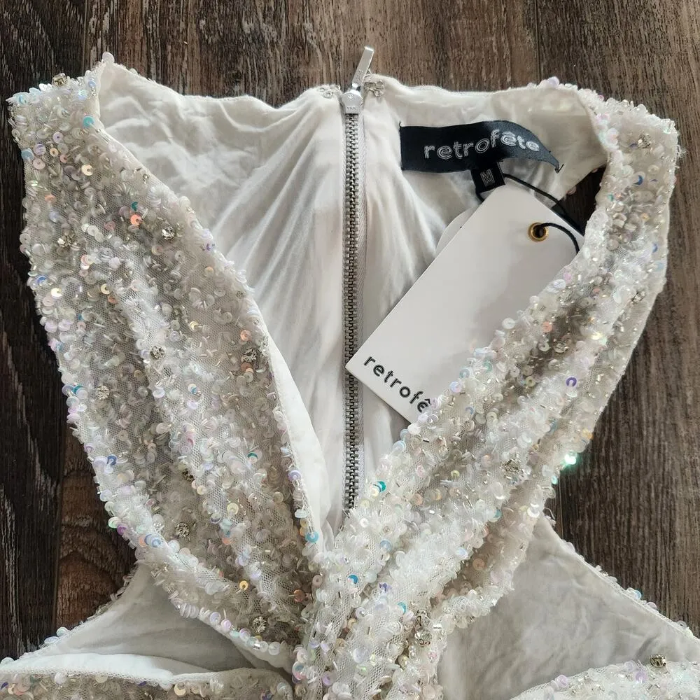 Retrofete Lio Top White Sequin Crystal Criss Cross Tank Size Medium NWT - Image 4
