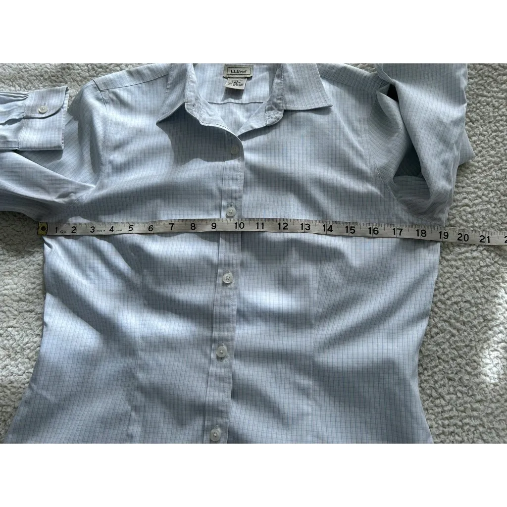L.L.BEAN Womens Long sleeve Collared Button Up Blouse Shirt White/Blue Plaid XS White - Image 9