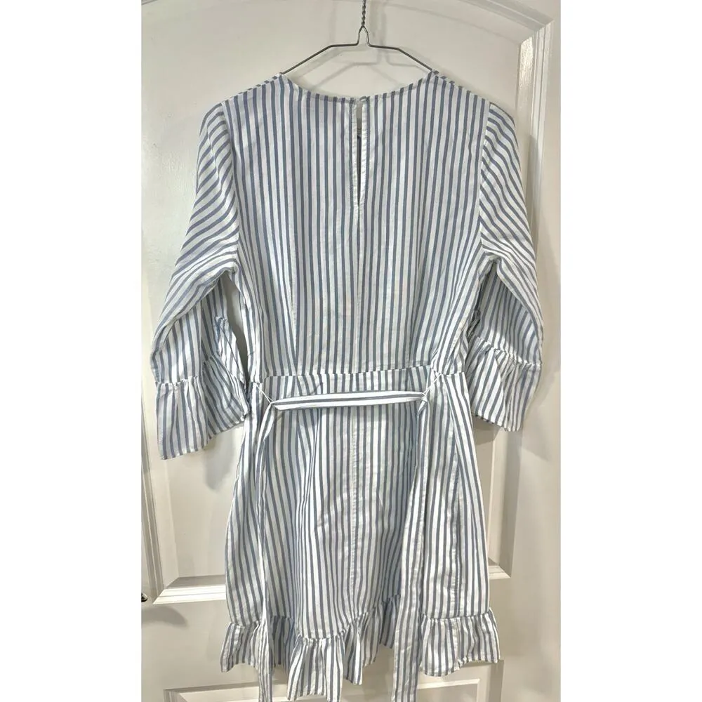 Who What Wear Blue White Stripe Wrap Dress XS Ruffle Hem Casual Summer Style - Image 4