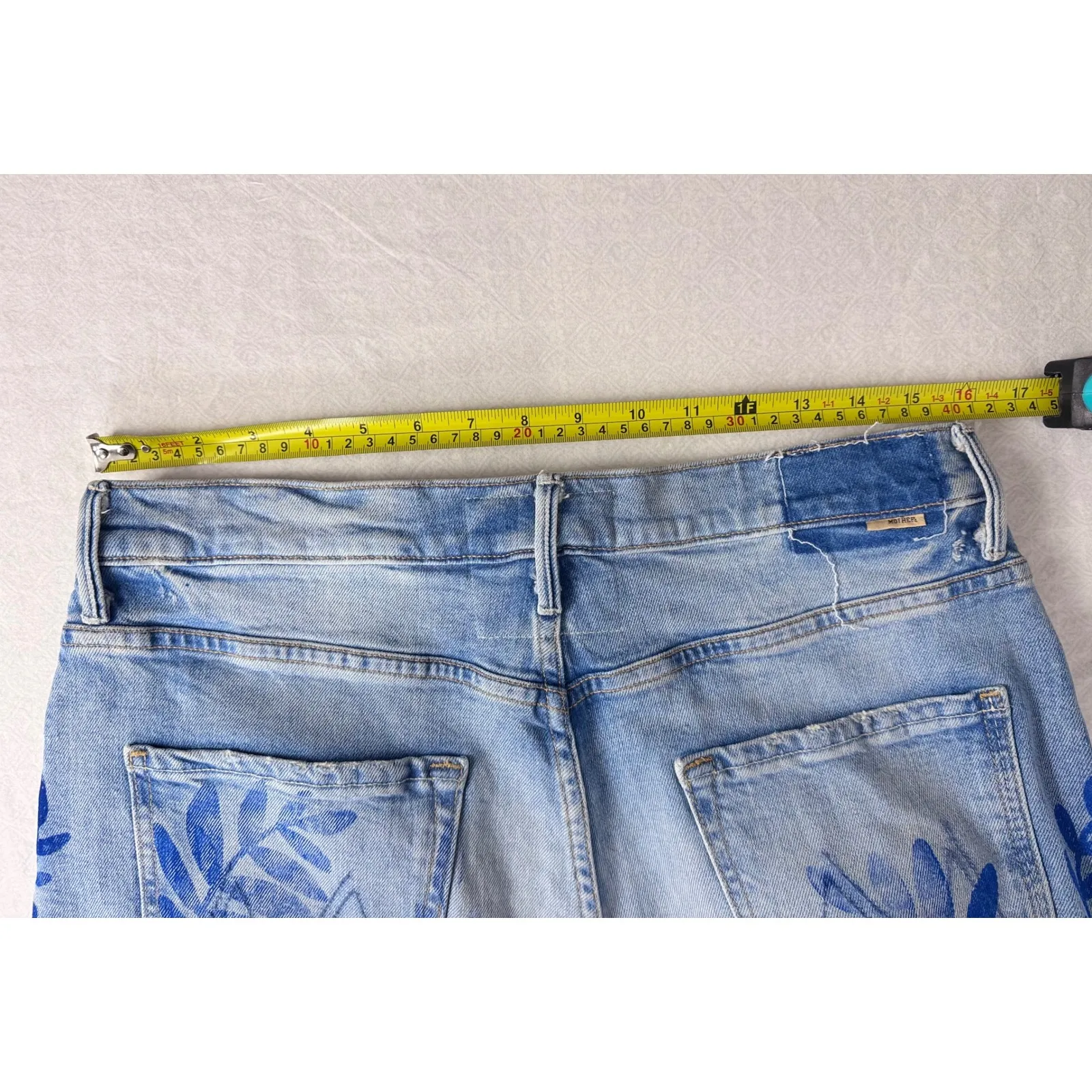 MOTHER Superior‎ Floral Print Wide Leg Jeans Light Wash Butterfly Size 33 Blue - Image 8