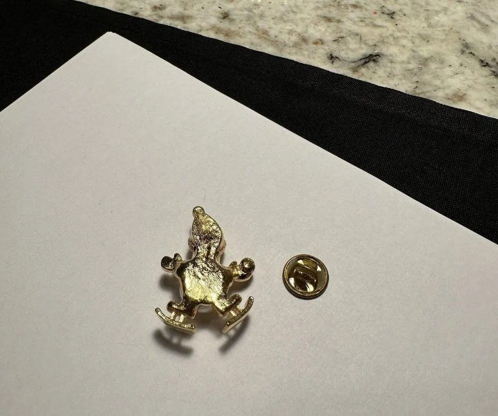 Avon Christmas Faux Pearl Snowman Snow Ball Ice Skating Gold Tone Lapel Tack Pin - Image 3