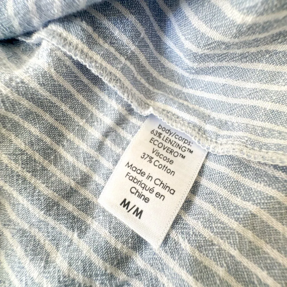 Eberjey Long Sleeve Nautico Stripe Blue White Shirt Top Size Medium - Image 4