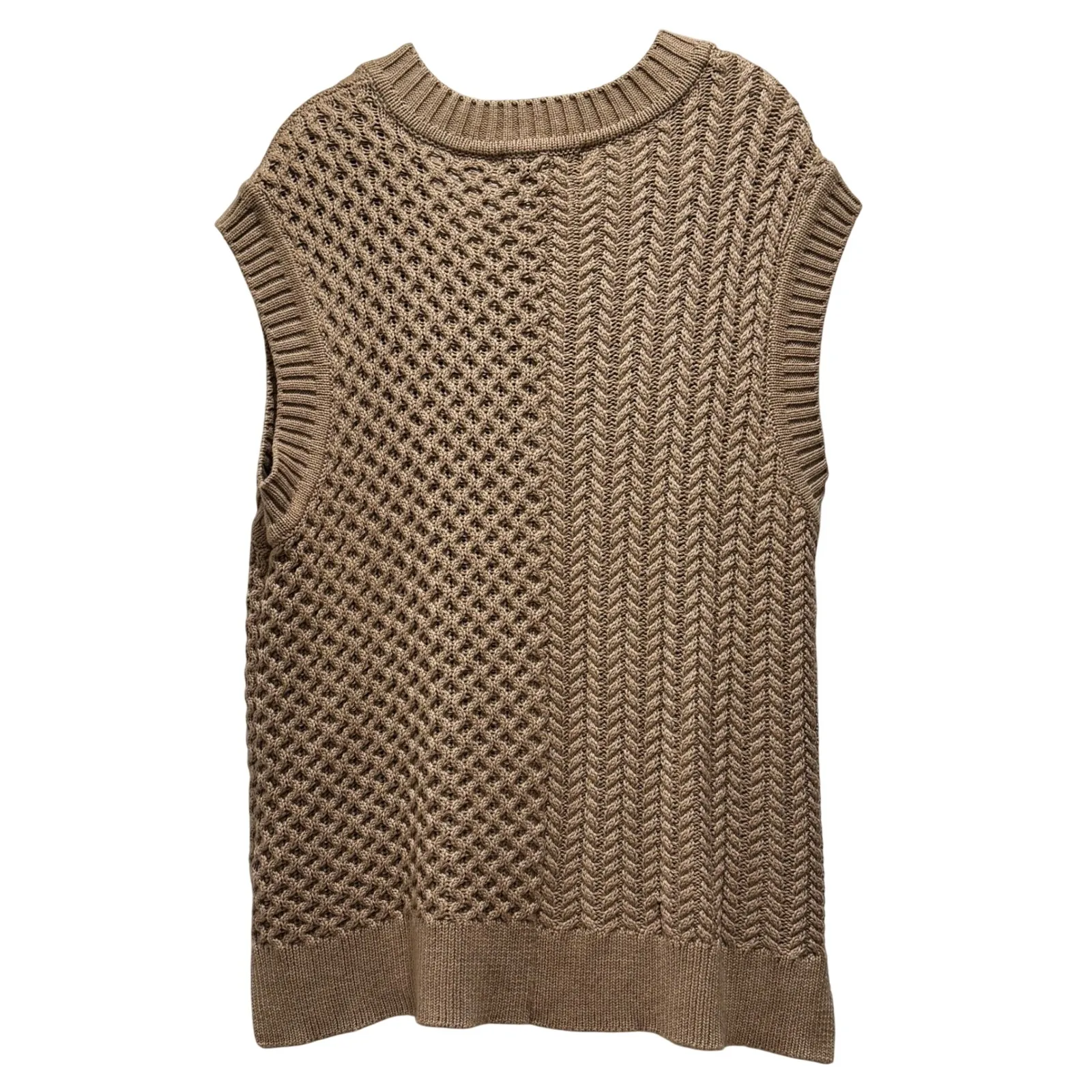 NEW $178 L'Academie Los Angeles Tan V Neck Cable Knit Mesh Sweater Vest Women S - Image 7
