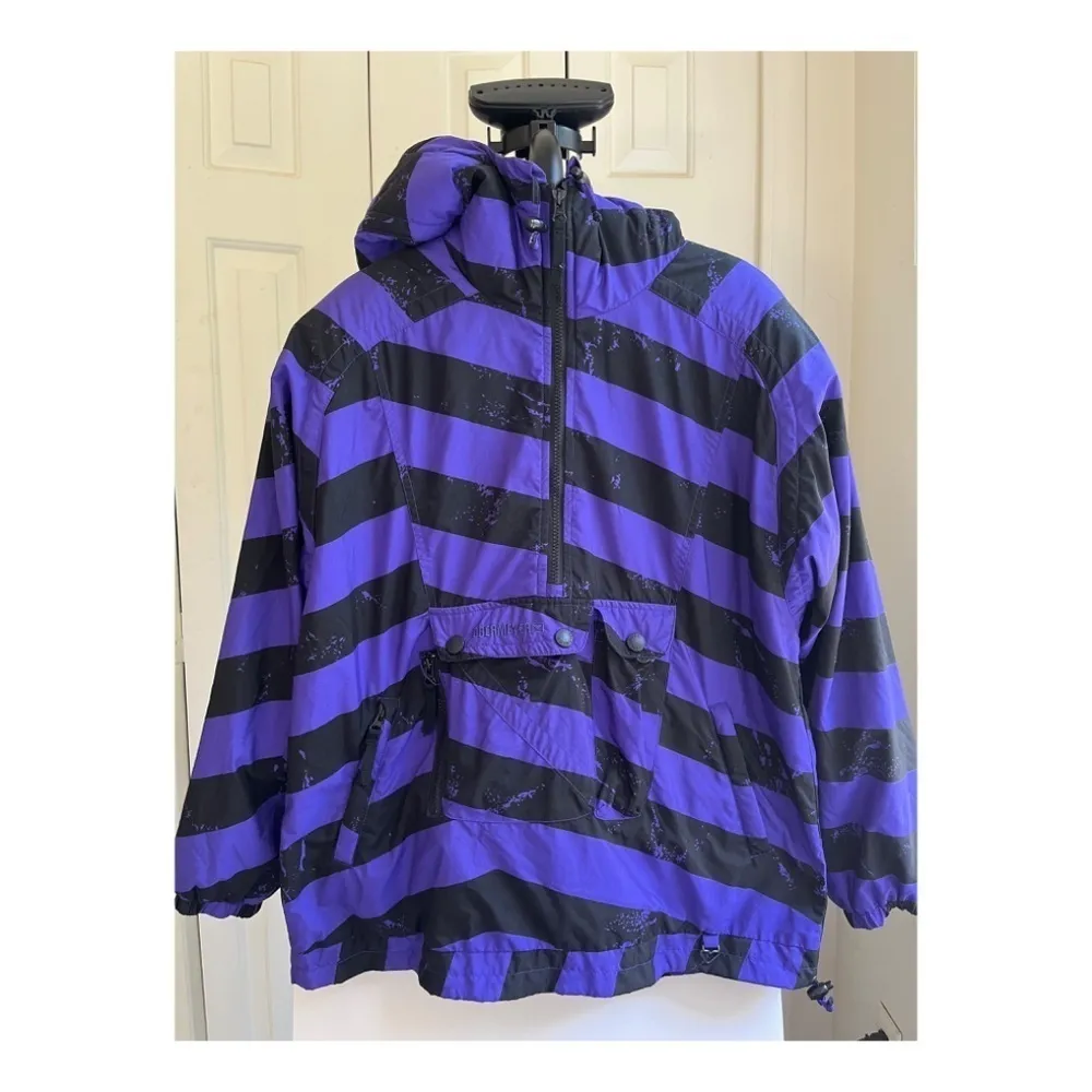 Obermeyer‎ Purple Black Striped Popover Ski Pullover Coat with Pockets, Size S - Image 2