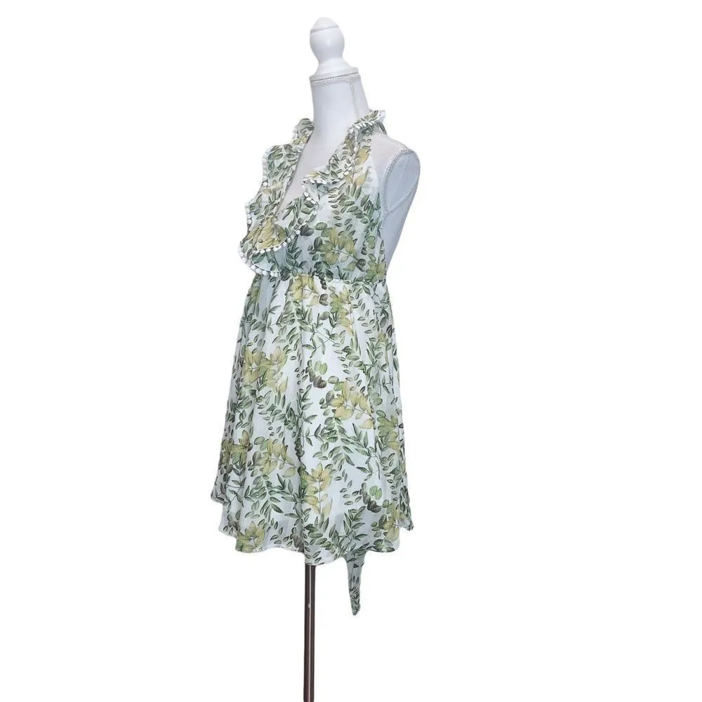 Angel Biba Tropical Leaves Print Halter Mini Dress Sz 12 Backless Open Back - Image 3