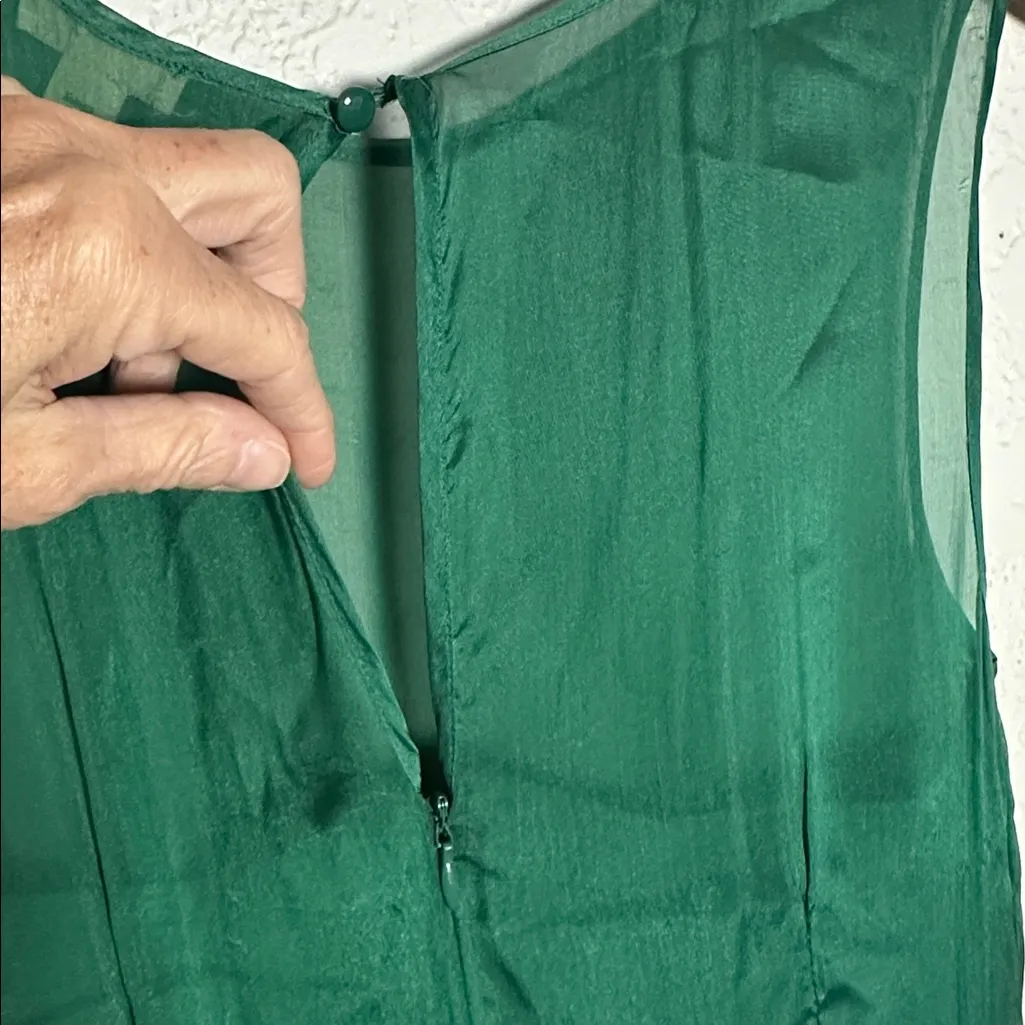 TINY Anthropologie Caridad Kelly Green Dress Embellished 100% Silk 50s Mesh - Image 8