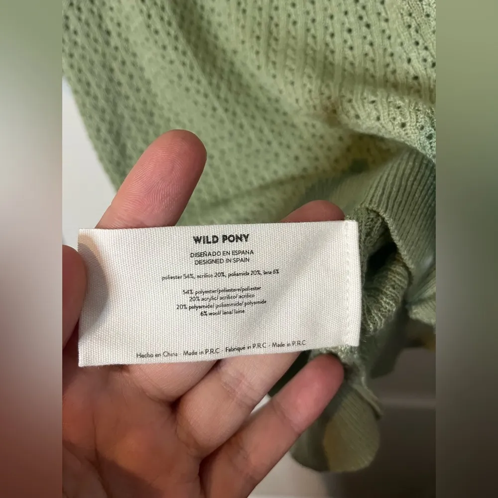 Wild Pony NWT Openwork Knit ButtonUp Unlined Polo Straight Design Cardigan Sz Sm Green - Image 16