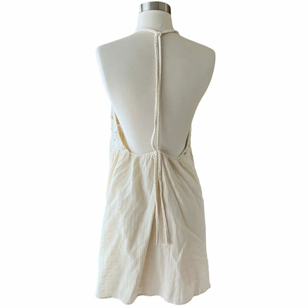 ZARA Mini Dress with Studs Sleeveless V-Neck Braided Straps Ecru White XL NWT - Image 9