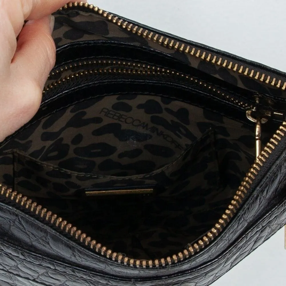Rebecca Minkoff Mini Mac Crocodile Crossbody Bag Black Adjustable Strap Edgy - Image 6