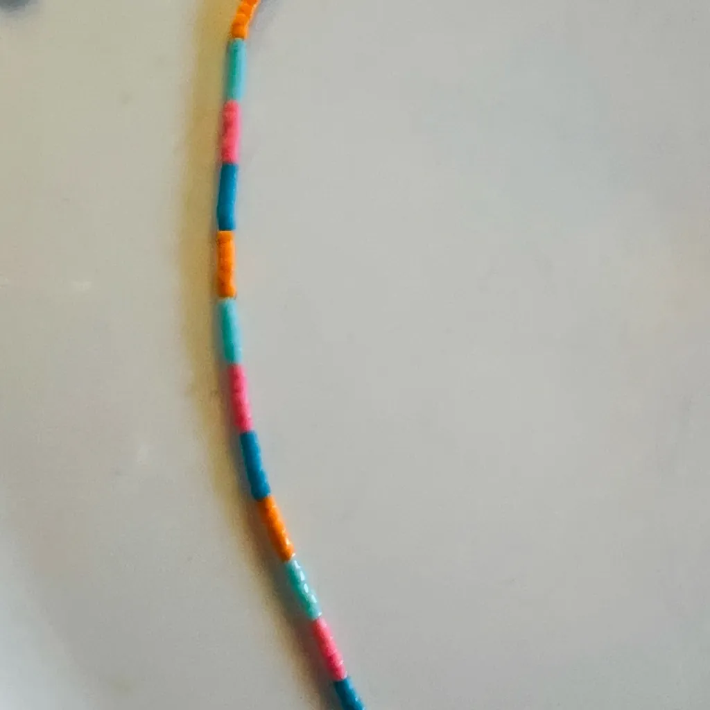 GORJANA Miami Gigi Glass Beaded Stripe Necklace 18K Gold Plated Orange Aqua Pink - Image 7