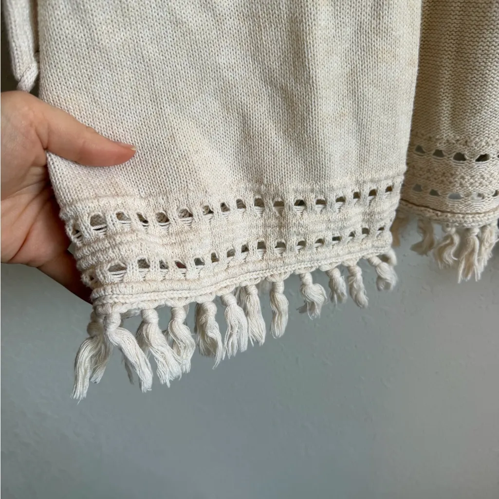 Lilly Pulitzer Tatum Long Line Fringe Cream Open Front Cardigan Womens S Casual - Image 4