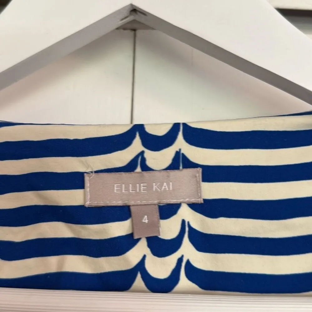 Ellie Kai blue and white waves boatneck sheath dress 4 Blue - Image 4