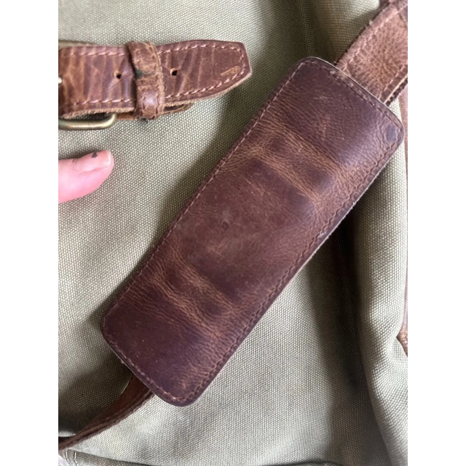 United By Blue Canvas & Leather Messenger Bag Olive Green Travel Work Laptop - Image 13