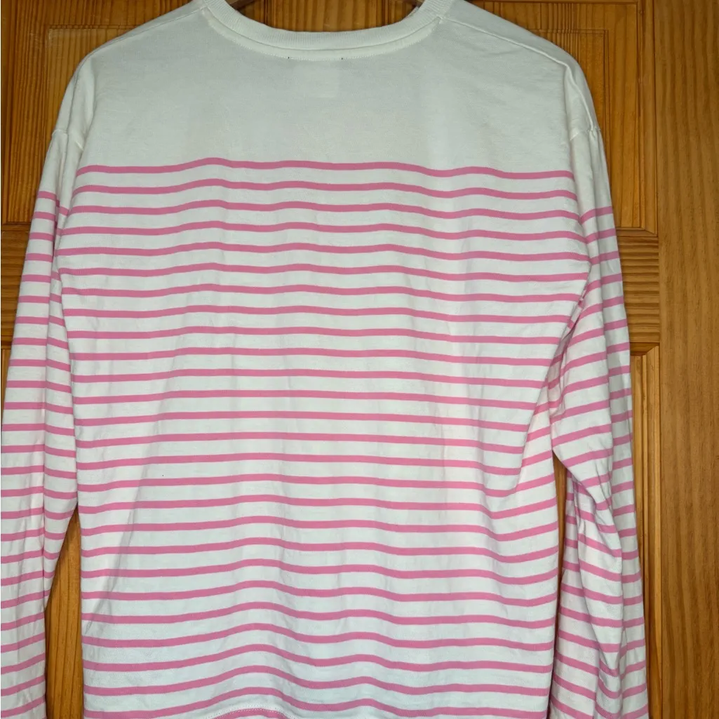 Zara Barbie Pink White Striped Long Sleeve Tee Barbiecore Womens Small - Image 4