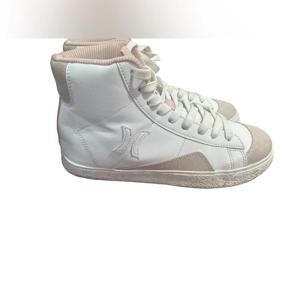 Hurley White and Light Pink High-Top Sneakers - Image 3