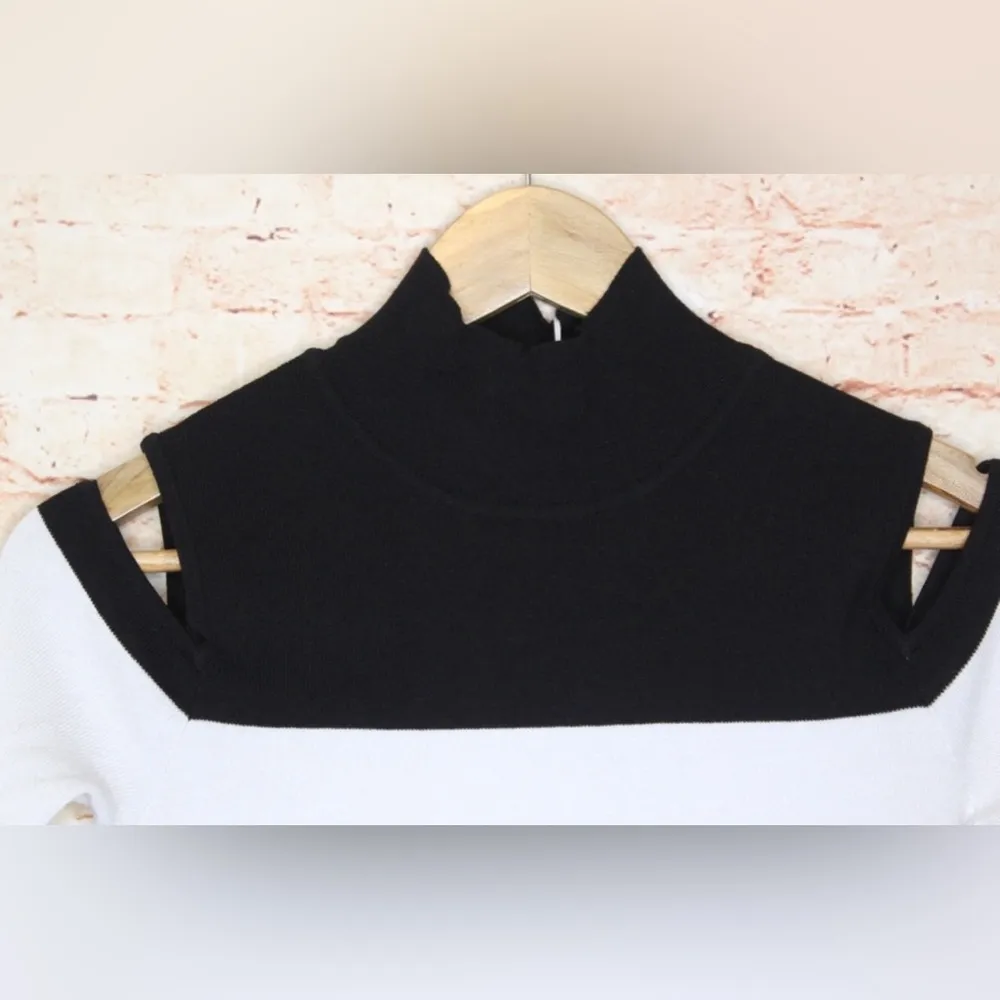 Vince | Cold Shoulder Black & Gray Striped Mock Neck Sweater - Image 3