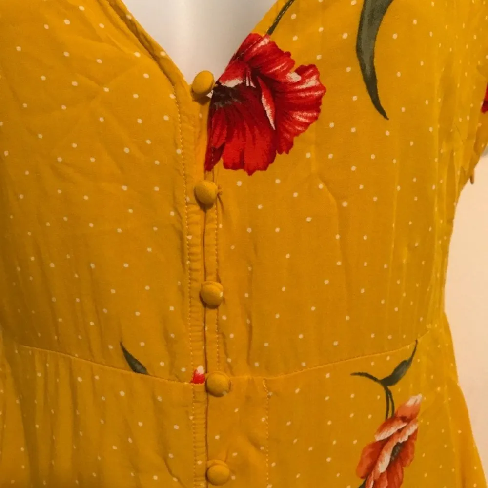 Forever 21 Gold Floral Button Front Mini Dress - Image 3