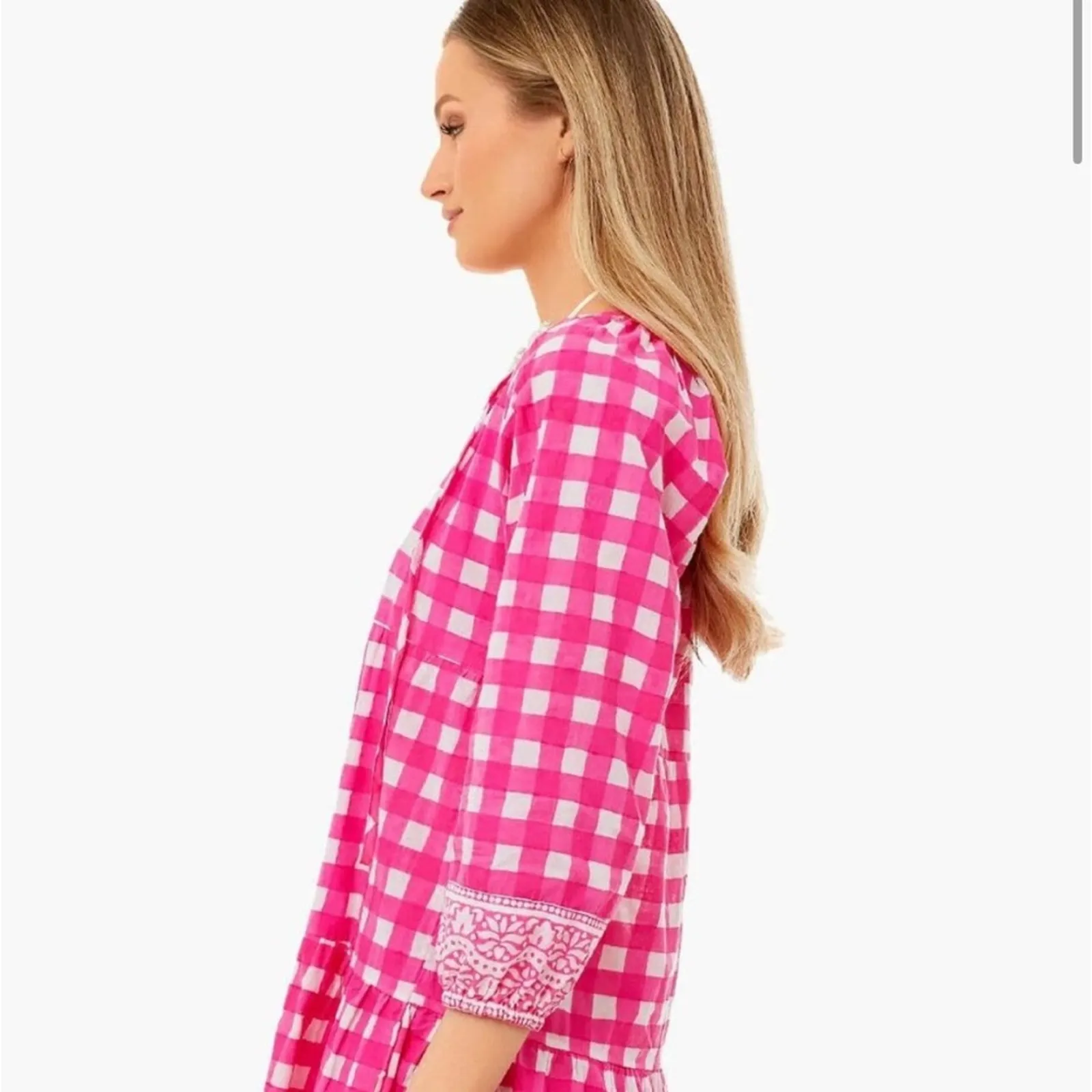 NWT TUCKERNUCK SZ  Block Print By Hand Priya Dress Hot Pink Gingham Sz S - Image 2