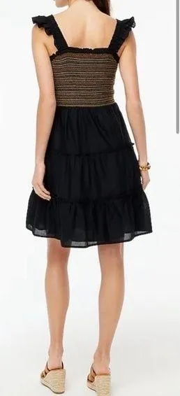 J.Crew Smocked Tiered Mini Sleeveless Dress Size Large Boho Neutral 100% Cotton - Image 2