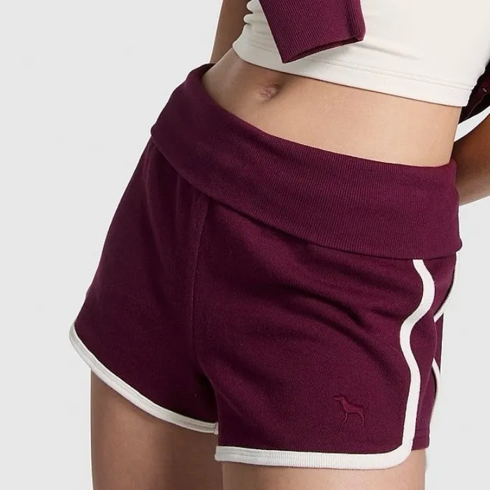 VICTORIA’S SECRET PINK Ivy Terry Foldover Shorts Wild Rose And White MEDIUM - Image 6