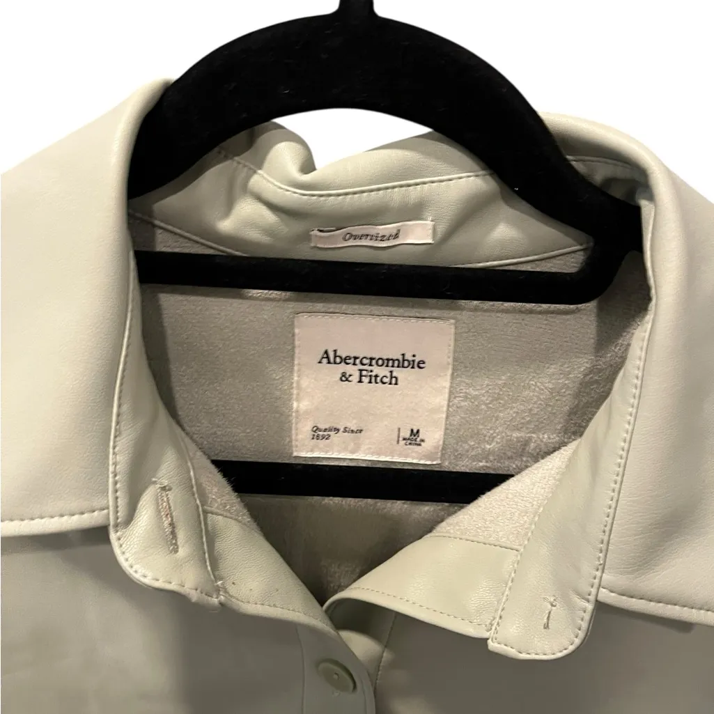 Abercrombie & Fitch Vegan Leather Sage Green  Oversized Shirt Size Medium Casual - Image 2