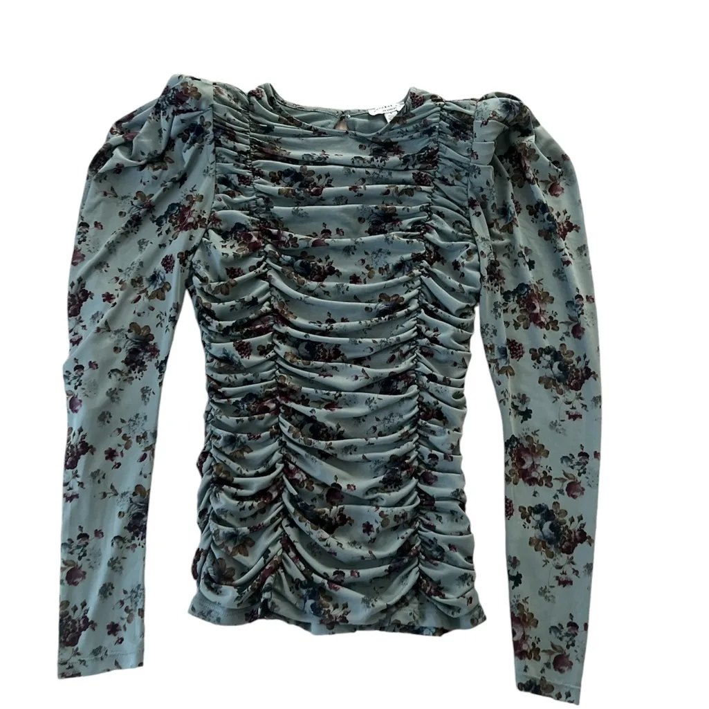Anthropologie Current Air Women's Floral Ruched Long‎ Sleeved Mesh Blouse Small - Image 5