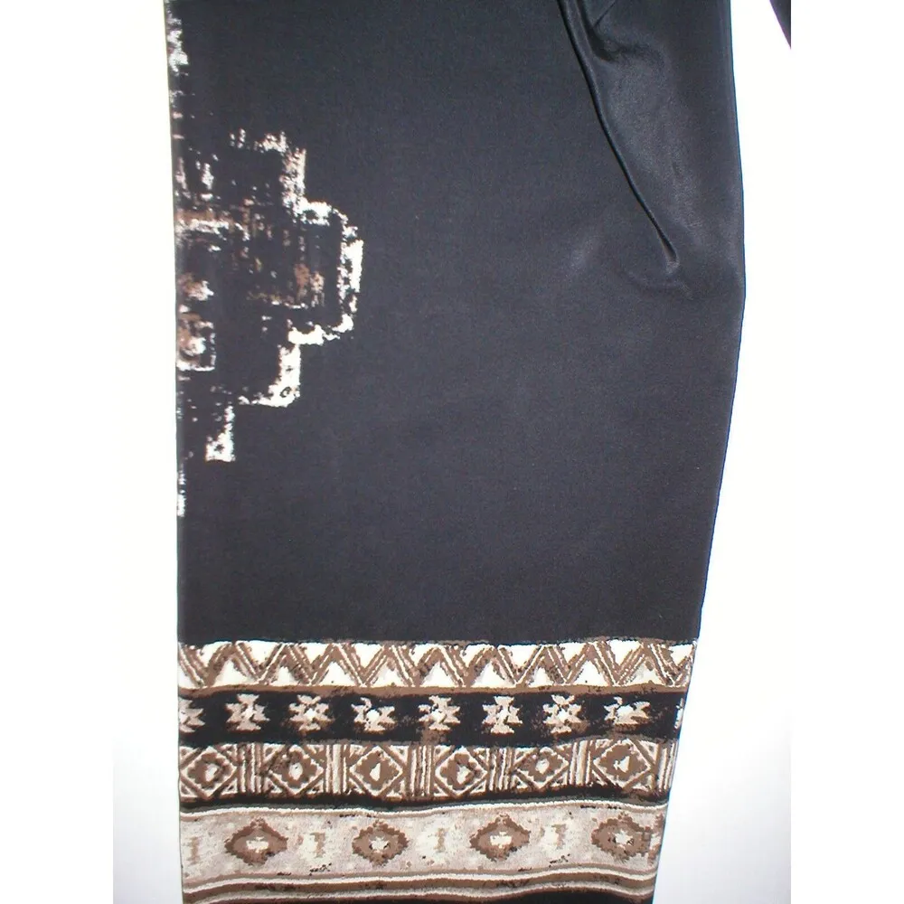 Womens Worth New York $498 8 USA Print Silk Pants Black Brown Wide Ethnic Border - Image 7