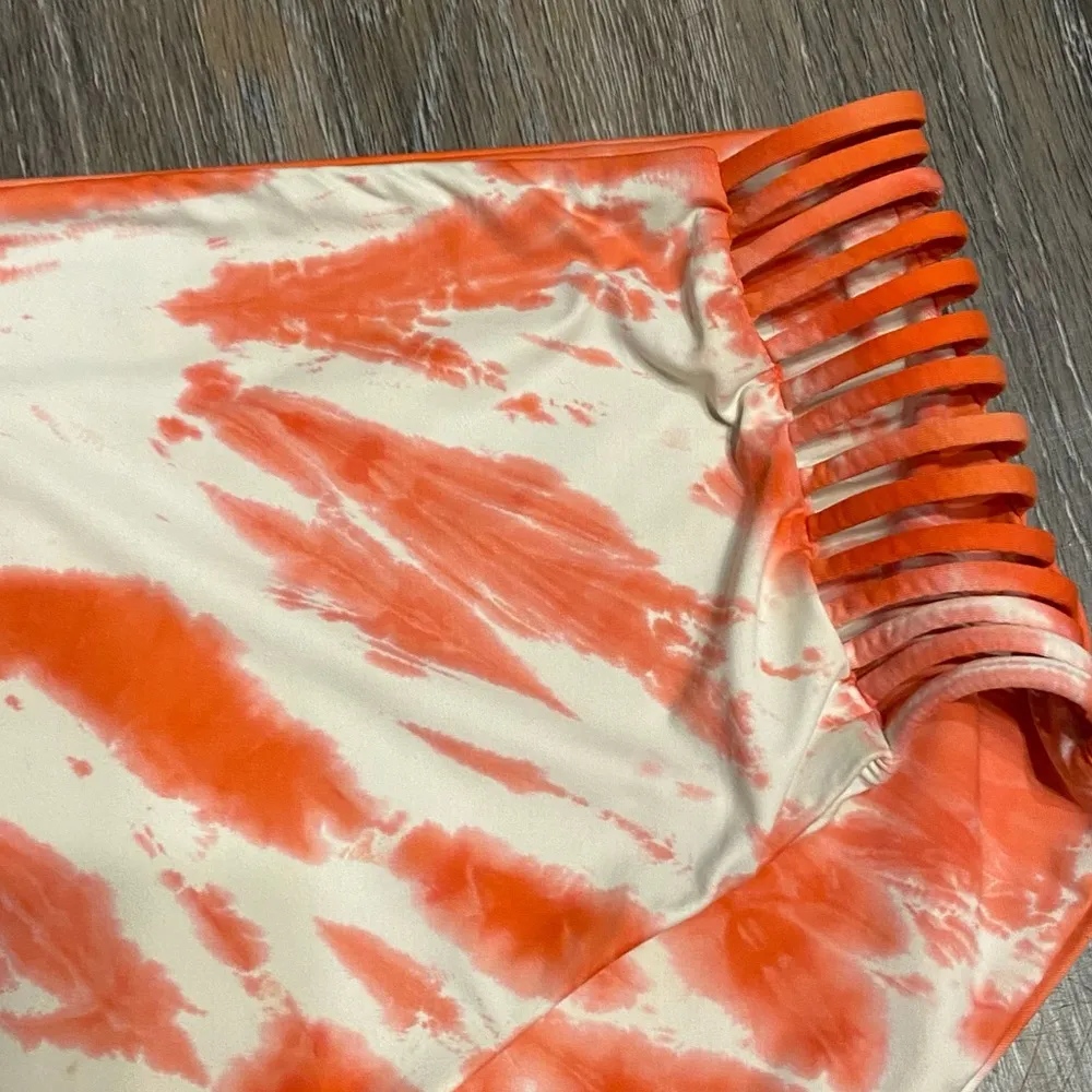 Lucky Brand Orange White 'Fireworks' Tie Dye High Waist Bikini Size L - Image 4